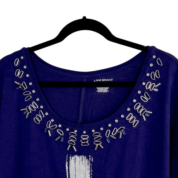 Lane Bryant Graphic Cross T-shirt Tee Size 18/20 Purple Metal/ Beads Embellished - Picture 5 of 13